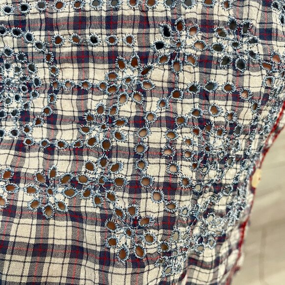 Johnny Was Phoebe Ruched Eyelet Cotton Embroidered Shirt - Picture 7 of 9